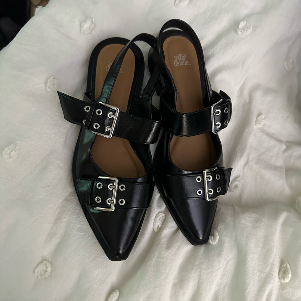 Wild Fable Black Patent Flats with Silver Buckle